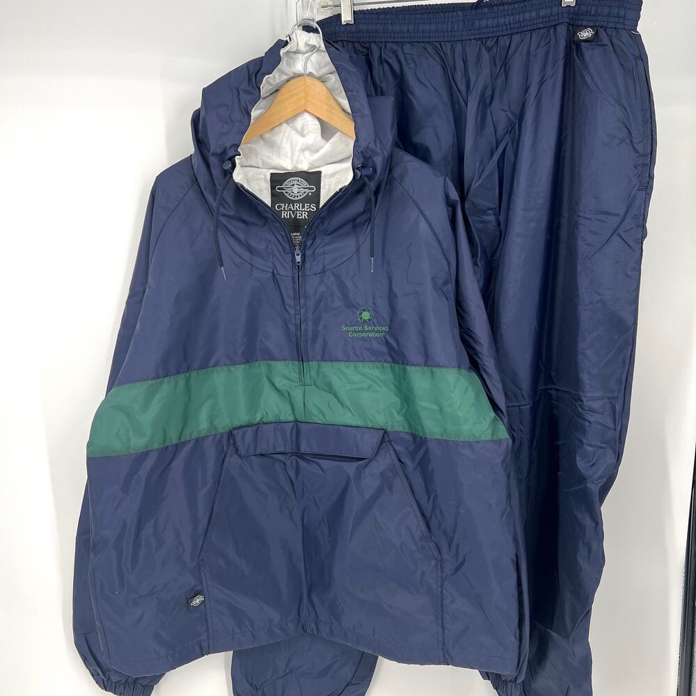 Charles River Mens Two Piece Track Suit Jacket and Pants Navy Green Size XL